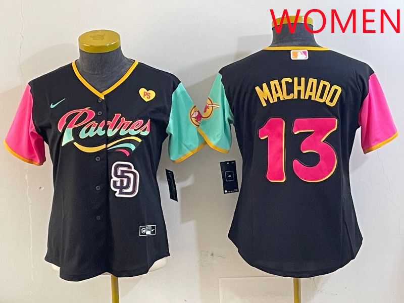 Women San Diego Padres #13 Machado Black City Edition 2025 Nike MLB Jersey style 14->women mlb jersey->Women Jersey